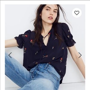 Madewell Embroidered Zephyr Ruffle Sleeve Top